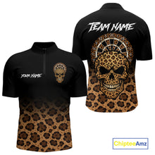 Load image into Gallery viewer, Brown Skull &amp; Dartboard Leopard Pattern Darts Quarter-Zip Shirts For Men Darts Team Jerseys NYN2755