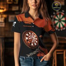 Load image into Gallery viewer, Personalized Orange Dartboard Arrow Polo &amp; 1/4 Shirts For Women, Dart Team Jerseys NYN0052