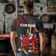 Load image into Gallery viewer, Personalized Bull Red Flames Darts Polo &amp; 1/4-Zip Shirt For Men Funny Dart Team Dart Jerseys NYN2962