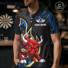 Load image into Gallery viewer, Personalized Bull Blue Flames Darts Polo &amp; 1/4-Zip Shirt For Men Funny Dart Team Dart Jerseys NYN2963