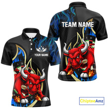 Load image into Gallery viewer, Personalized Bull Blue Flames Darts Polo &amp; 1/4-Zip Shirt For Men Funny Dart Team Dart Jerseys NYN2963