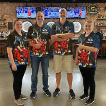 Load image into Gallery viewer, Personalized Bull Blue Flames Darts Polo &amp; 1/4-Zip Shirt For Men Funny Dart Team Dart Jerseys NYN2963