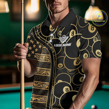 Load image into Gallery viewer, Black &amp; Gold Tribal 8 Ball Pool Shirts Custom Men Billiard Polo &amp; 1/4 Zip Shirt Billiard Team Jerseys NYN2970