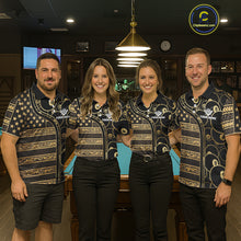 Load image into Gallery viewer, Black &amp; Gold Tribal 8 Ball Pool Shirts Custom Women Billiard Polo &amp; 1/4 Zip Shirt Billiard Team Jerseys NYN2970