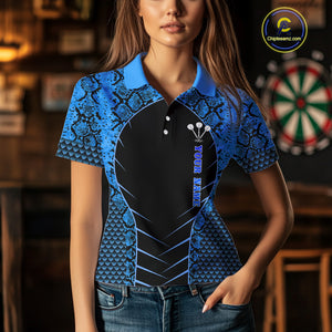 Custom Black And Blue Snake Pattern Cobra Dart Women Polo Shirt, Dart Jerseys NYN1550