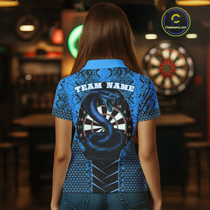 Custom Black And Blue Snake Pattern Cobra Dart Women Polo Shirt, Dart Jerseys NYN1550