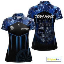 Load image into Gallery viewer, Crown Skull Splatter Paint Dartboard Darts Shirt For Women Custom Blue Splatter Dart Team Jerseys NYN3165