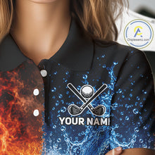 Load image into Gallery viewer, Blue Water &amp; Red Flames Womens Golf Polo Shirt Custom Golf Clothing Golf Team Outfits NYN3390