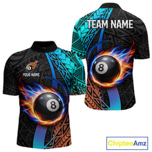 Load image into Gallery viewer, Blue And Red Flaming 8 Ball Billiard Shirt For Men Custom Tribal Pool Polo &amp; 1/4-Zip Team Jersey NYN2987
