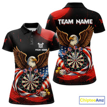 Load image into Gallery viewer, Personalized Red Grunge US Flag Eagle Dart Shirts For Women Patriotic Dart Polo &amp; 1/4-Zip Jersey NYN2780