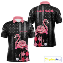 Load image into Gallery viewer, Custom Black Patriotic Golf Polo Shirts For Men, Funny Flamingo Best Golf Clothing Shirts NYN2995
