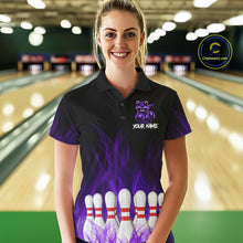 Load image into Gallery viewer, Purple Flames Custom Funny Raccoon Womens Bowling Shirts Bowling Team Shirt For Bowlers NYN3410