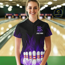 Load image into Gallery viewer, Purple Flames Custom Funny Raccoon Womens Bowling Shirts Bowling Team Shirt For Bowlers NYN3410