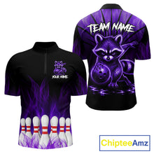 Load image into Gallery viewer, Purple Flames Funny Raccoon Bowling Shirt For Men Custom Bowling Team Jersey For Bowlers