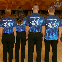 Load image into Gallery viewer, Custom Mens Bowling Thunder Lightning Shirts, Fire Flame Bowling Team Jerseys | Blue NYN3419