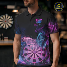 Load image into Gallery viewer, Smoke Butterfly Dartboard Men Dart Polo &amp; 1/4-Zip Shirt Custom Blue Pink Dart Jersey For Darters NYN3001