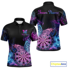 Load image into Gallery viewer, Smoke Butterfly Dartboard Men Dart Polo &amp; 1/4-Zip Shirt Custom Blue Pink Dart Jersey For Darters NYN3001