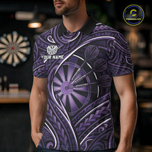 Load image into Gallery viewer, Black Purple Tribal Pattern Darts Polo &amp; 1/4-Zip Shirt For Men Personalized Tribal Dart Team Appeal NYN3009