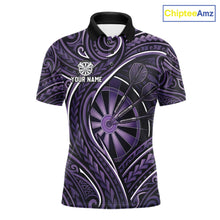 Load image into Gallery viewer, Black Purple Tribal Pattern Darts Polo &amp; 1/4-Zip Shirt For Men Personalized Tribal Dart Team Appeal NYN3009