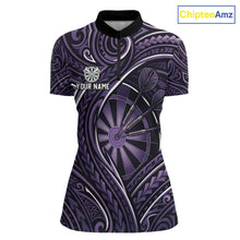 Load image into Gallery viewer, Black Purple Tribal Pattern Darts Polo &amp; 1/4-Zip Shirt For Women Personalized Tribal Dart Team Appeal NYN3009
