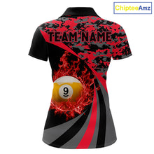 Load image into Gallery viewer, Black Red Camo Flame 8 Ball 9 Ball Pool Shirt For Women Custom Billiard Team Jersey