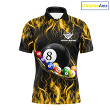 Load image into Gallery viewer, Yellow Light Fire Flame 8 Ball Pool Shirt For Men Custom Billiard Ball Team Jersey