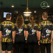 Load image into Gallery viewer, Fire Flame 8 Ball Billiard Pool Shirt For Women Custom Yellow Light Billiard Ball Team Jersey NYN3432