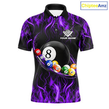 Load image into Gallery viewer, Purple Light Fire Flame 8 Ball Pool Shirt For Men Custom Billiard Ball Team Jersey