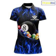 Load image into Gallery viewer, Blue Light Fire Flame 8 Ball Pool Shirt For Women Custom Billiard Ball Team Jersey
