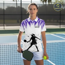Load image into Gallery viewer, Custom White And Purple Grunge Pickleball Paddle League Jerseys Women Pickleball Team Shirts NYN2141