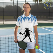Load image into Gallery viewer, Custom White And Blue Grunge Pickleball Paddle League Jerseys Women Pickleball Team Shirts NYN2142