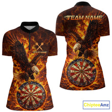 Load image into Gallery viewer, Fire Flame Eagle Red-Blue Cracked Dartboard Women Darts 1/4-Zip Shirt Custom Dart League Shirts NYN2644