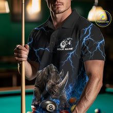 Load image into Gallery viewer, Funny Rhino Billiard 8 Ball Pool Shirt For Men Custom Thunder Lightning Billiard Team Jersey | Blue NYN3436