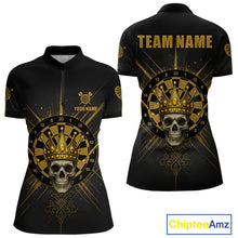 Load image into Gallery viewer, Black And Gold Crown Dartboard Skull Custom Women's Darts Quarter-Zip Shirt Dart Jerseys NYN1900