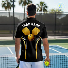 Load image into Gallery viewer, Custom Black &amp; Gold Pickleball Paddle &amp; Ball Team Jerseys Pickleball League Shirts For Men NYN2157
