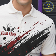 Load image into Gallery viewer, Black And Red Splatter Paint Bowling Ball &amp; Pins Shirts Custom Team Bowling Attire For Men NYN3446