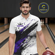 Load image into Gallery viewer, Black And Purple Splatter Paint Bowling Ball &amp; Pins Shirts Custom Team Bowling Attire For Men NYN3448
