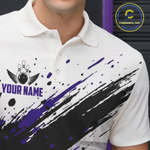 Load image into Gallery viewer, Black And Purple Splatter Paint Bowling Ball &amp; Pins Shirts Custom Team Bowling Attire For Men NYN3448