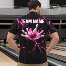 Load image into Gallery viewer, Thunder Lightning Men Bowling Shirt Custom Pink Splatter Bowling Ball &amp; Pins Team Shirts NYN3192