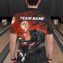 Load image into Gallery viewer, Man wearing black red panther bowling shirt custom bowling apparel