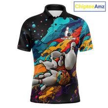 Load image into Gallery viewer, Colorful bowling polo shirt for men custom bowling team jersey mockup