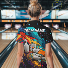 Load image into Gallery viewer, Colorful quarter zip bowling shirt for women custom bowling jersey mockup
