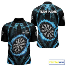 Load image into Gallery viewer, Custom Flaming Dragon Blue Digital Flow Men Darts Quarter-Zip Team Shirt Dart League Jerseys NYN2177