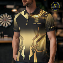 Load image into Gallery viewer, Black And Gold Crown Dartboard Men Darts Polo &amp; 1/4-Zip Shirt Custom Light Gold Dart Team Jersey NYN3032
