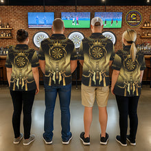 Load image into Gallery viewer, Black And Gold Crown Dartboard Men Darts Polo &amp; 1/4-Zip Shirt Custom Light Gold Dart Team Jersey NYN3032