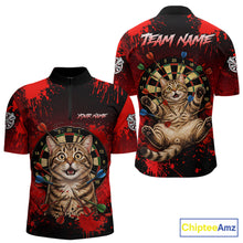Load image into Gallery viewer, Black And Red Splatter Paint Dartboard Custom Funny Cat Darts Shirt For Men Outfits Darts Jersey NYN3038