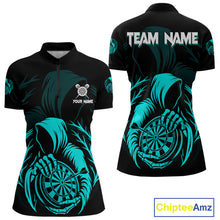 Load image into Gallery viewer, Custom Black And Turquoise Grim Reaper Dartboard Dart Women 1/4-Zip Shirt Outfits Dart Jerseys NYN1638