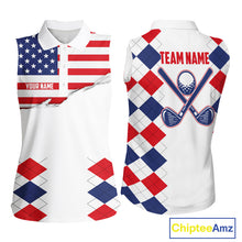 Load image into Gallery viewer, Womens US Flag Golf Shirts Patriotic Golf Jersey Custom Red And Blue Golf Sleeveless Polo Golf Gifts NYN3054