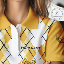 Load image into Gallery viewer, Womens Funny Duck Golfer Polo Golf Shirts Custom White Yellow Argyle Golf Team Attire For Golfers NYN3057