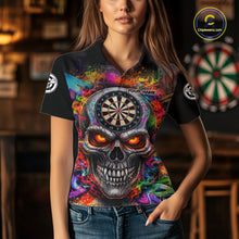 Load image into Gallery viewer, Colorful Smoke Cracked Skull Dartboard Dart Polo Shirts For Women Custom Splatter Dart Team Shirts NYN2682